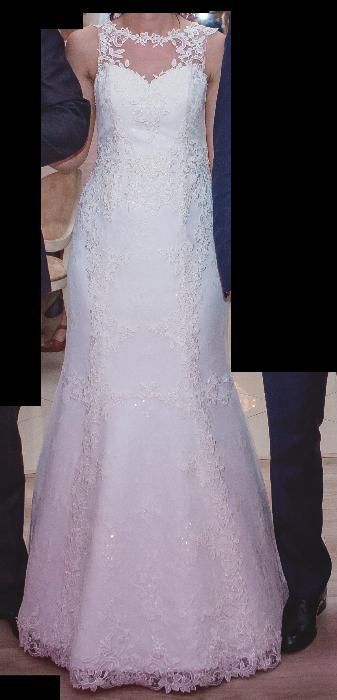 Suknia ślubna koronka mleczno-biała, roz.36