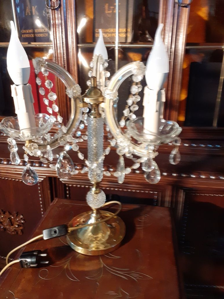 lampa nocna ANTYK stojąca mosiądz pokryty kryształem