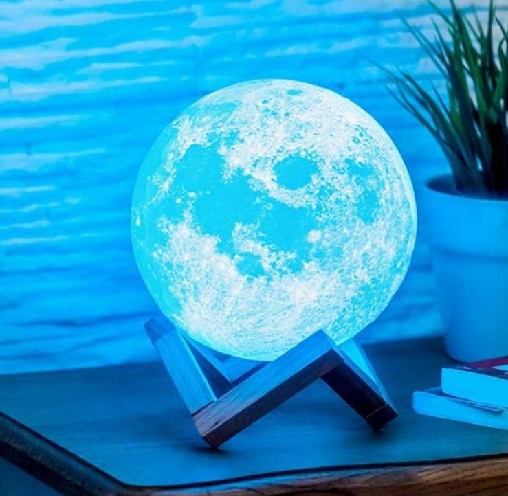 Нічник місяць на підставці 15 см, світильник 3D Moon Lamp від USB