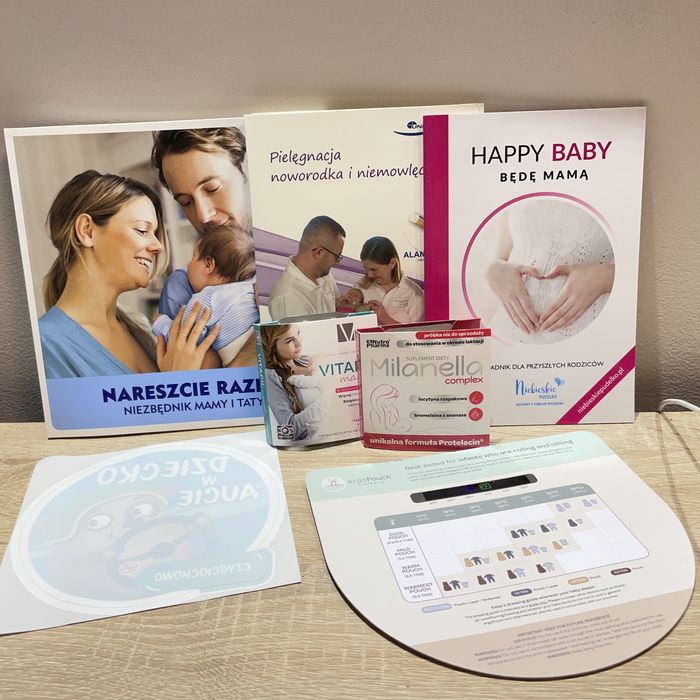 Zestaw naklejka dziecko w aucie pamiętnik poradniki płyty ćwiczenia