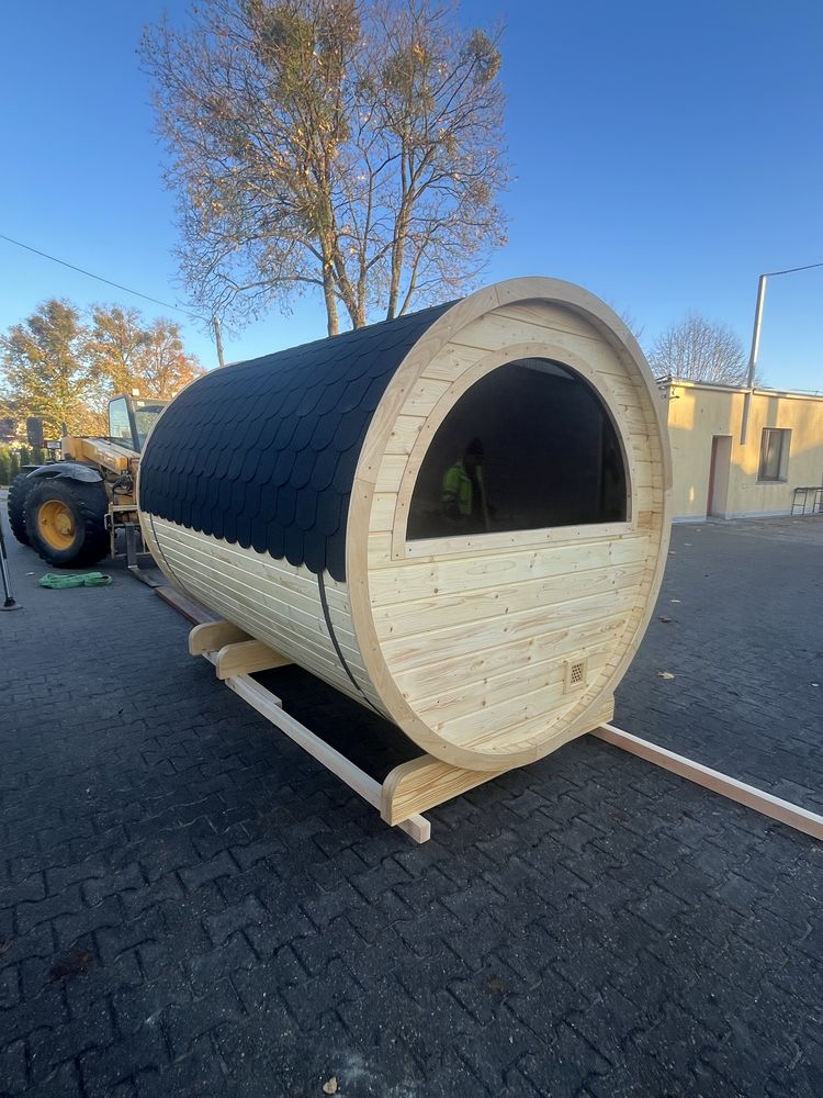 SAUNA OGRODOWA BECZKA 270 cm z przedsionkiem i Piecem Elektrycznym