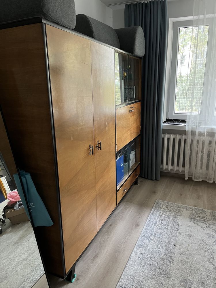 Vintage Szafa PRL z gablotą i barkiem