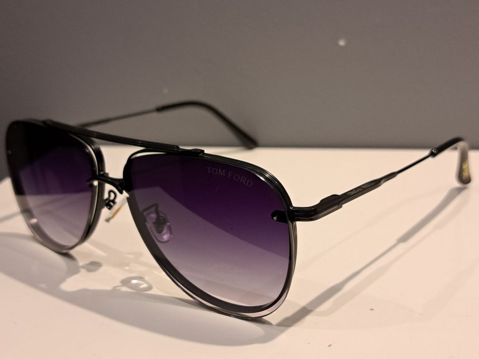 TOM FORD czarne nowe męskie okulary przeciwsłoneczne pilotki stalowe