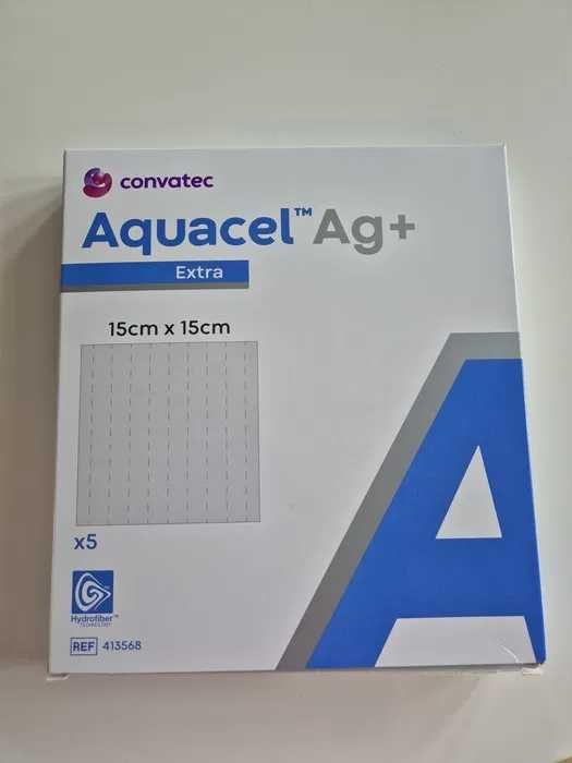 Aquacel Ag+ Extra, opatrunek hydrowłóknisty, 15 x 15 cm, 5 sztuk.
