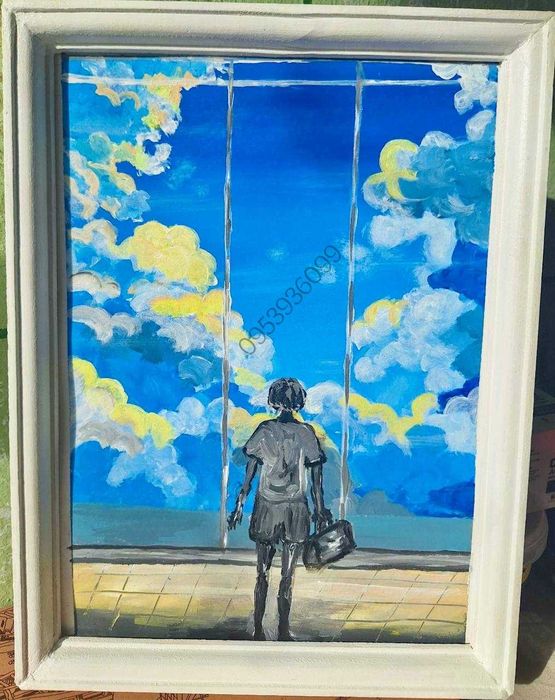 Картини акрилом "Погляд в майбутнє", "Рідний край" "Гортензії"