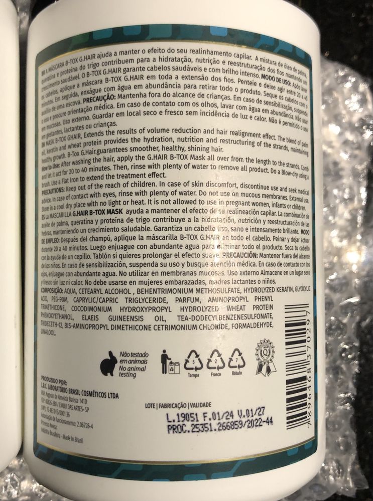Inoar G.Hair B-Tox Intense 1 kg Maska Botoks do Włosów