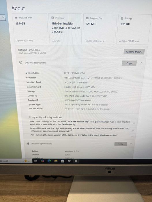 Кількість! Asus Vivo AIO V241EA I3-1115G4 \ 16gb \ 256GB NVME Моноблок