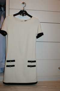 Sukienka mini z krótkim rękawem 34 Mohito ecru czarna