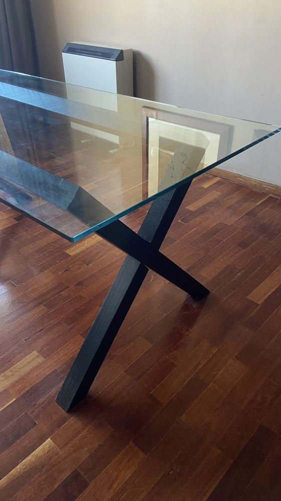 Mesa vidro e madeira