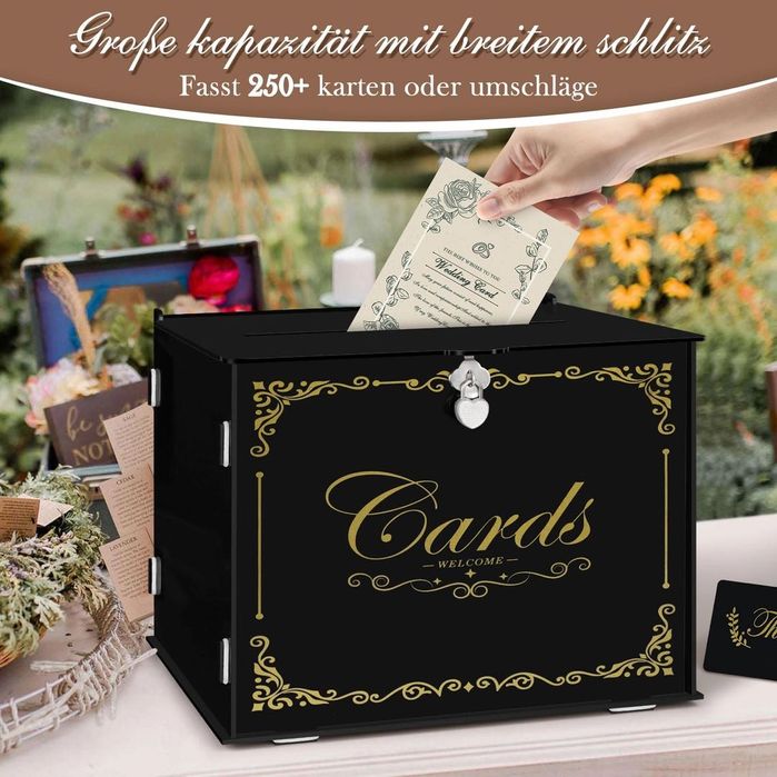 Czarne Akrylowe pudło na koperty pudełko eleganckie ślub wesele