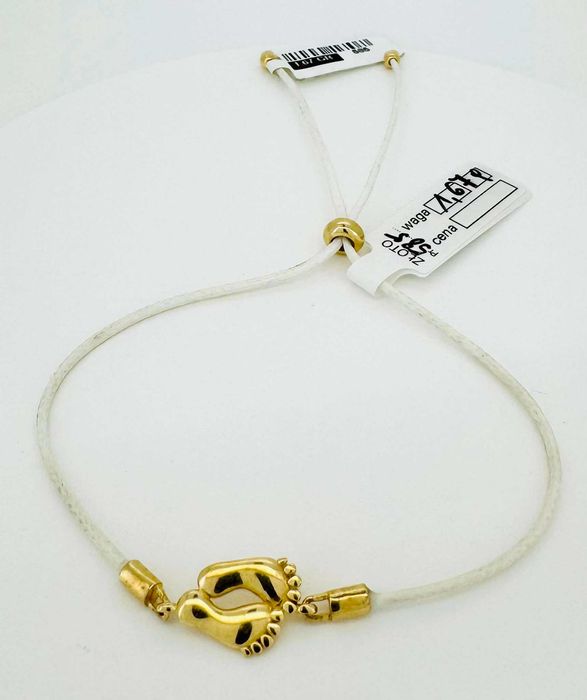 złota bransoletka na sznurku złote stópki i kulki pr 585 waga 1,67 g