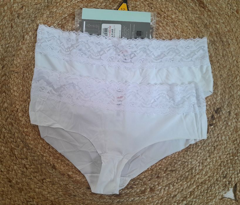 2 pak pary majtki figi damskie L 40 białe do sukienki cięte laserowo