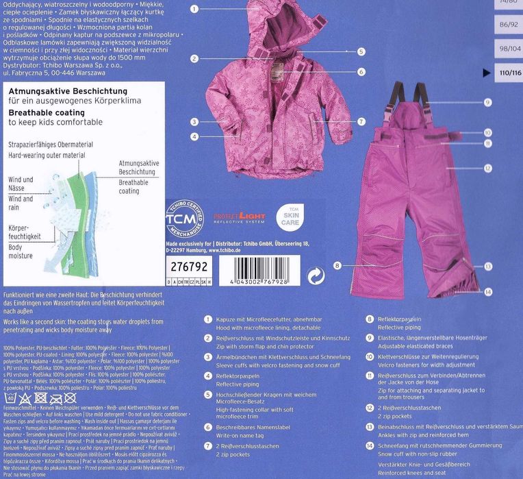 Nowy kombinezon z odp. k, kurtka i spodnie Tchibo Sweet EUR 110/116 r.