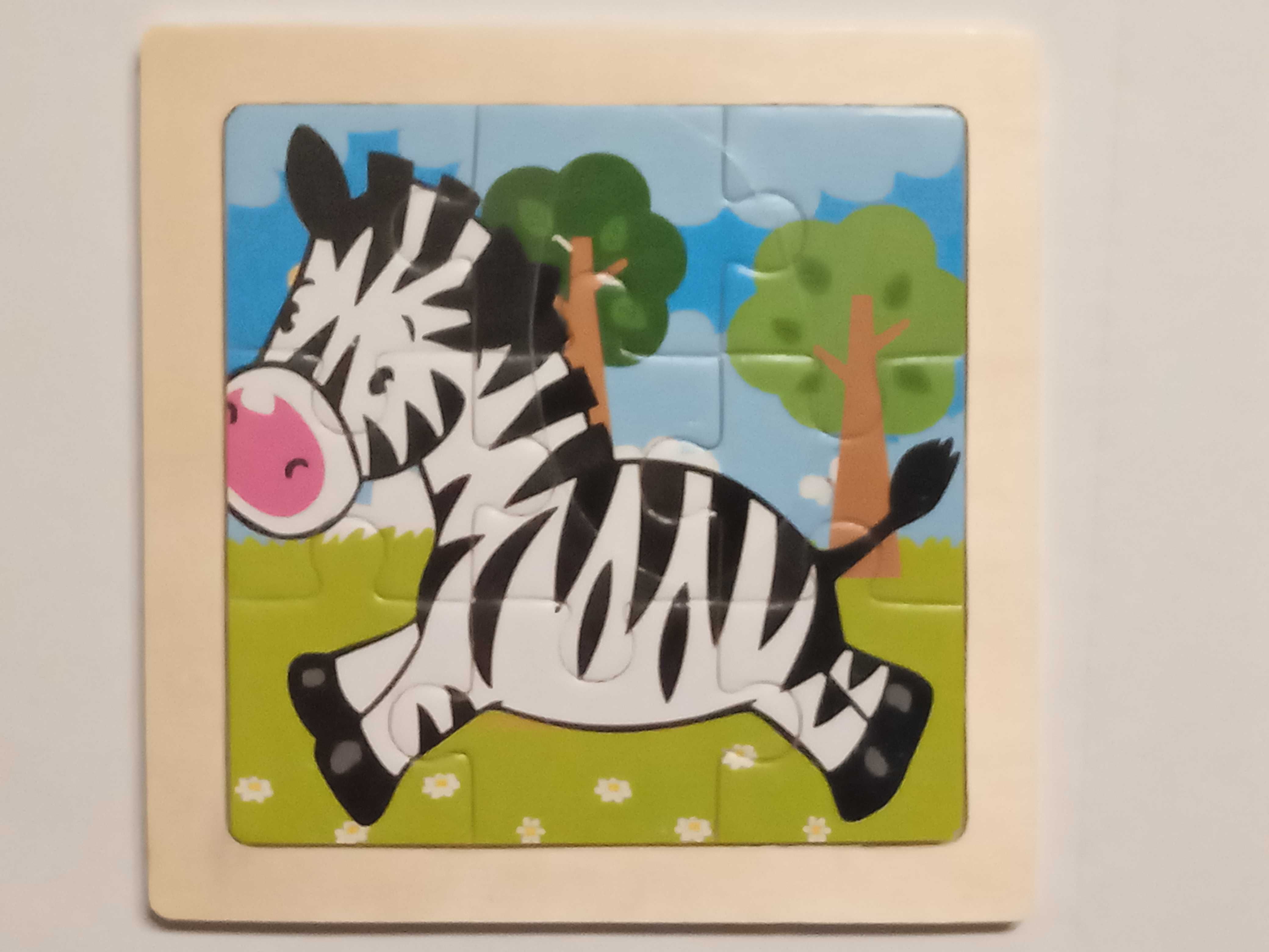 Puzzle Zebra i Krowa drewniane - nowe,zafoliowane + Gratis dla Rodzica