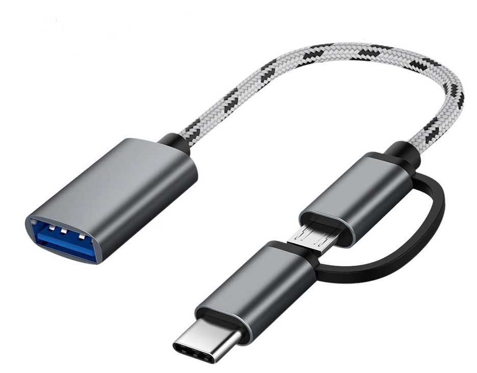 2w1 Przejściówka Adapter OTG Micro USB-C na USB 3.0 srebrny