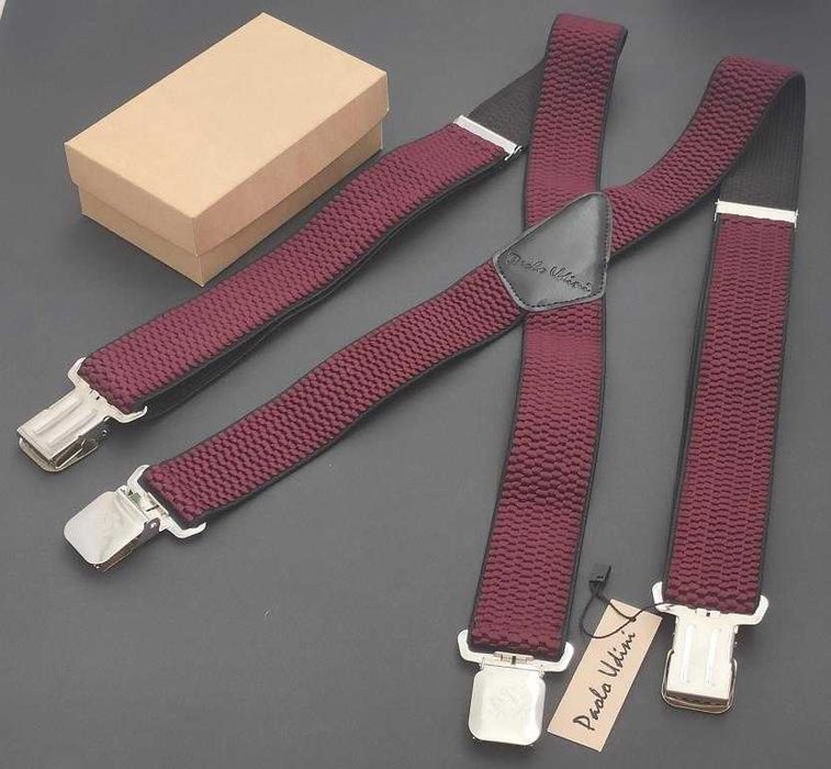 Подтяжки широкие мужские бордовые Paolo Udini / підтяжки бордові