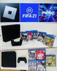 Ps4 Slim + Comando + Jogos ( FIFA17,18,19,20,21, Fortnite e Roblox )