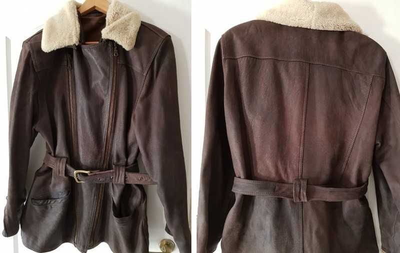 kurtka damska, skóra cielęca, włoska skóra, cudo kołnierz futro