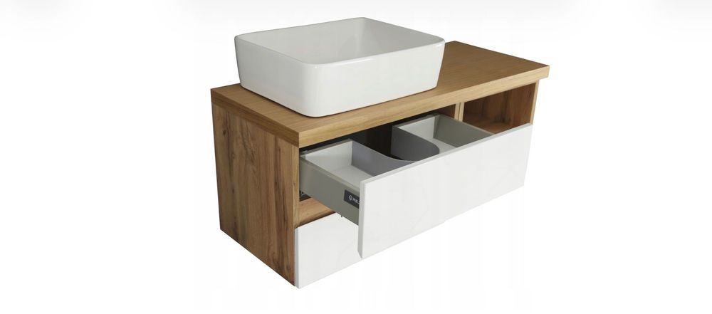 Zestaw pod umywalkę  100 cm lakier/Blat dębowy/fronty biały lakier