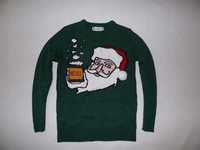 Cedarwood Primark świąteczny sweter zielony mikołaj z kuflem piwa M/38