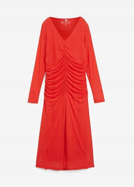 B.P.C sukienka czerwona siateczkowa z marszczeniami midi 40/42.