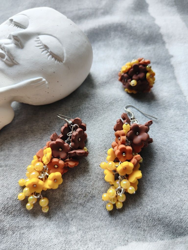 Kolczyki pierścionek handmade polimerclay modelina Fimo