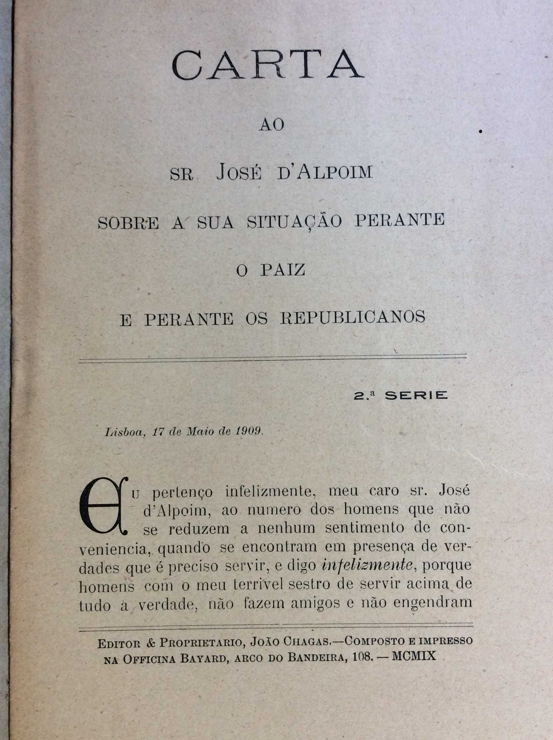 Cartas politicas. Por João Chagas. Ano 1909. Carta n.º24