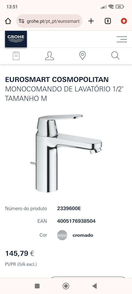 Válvula click-clack automática Grohe para monocomando