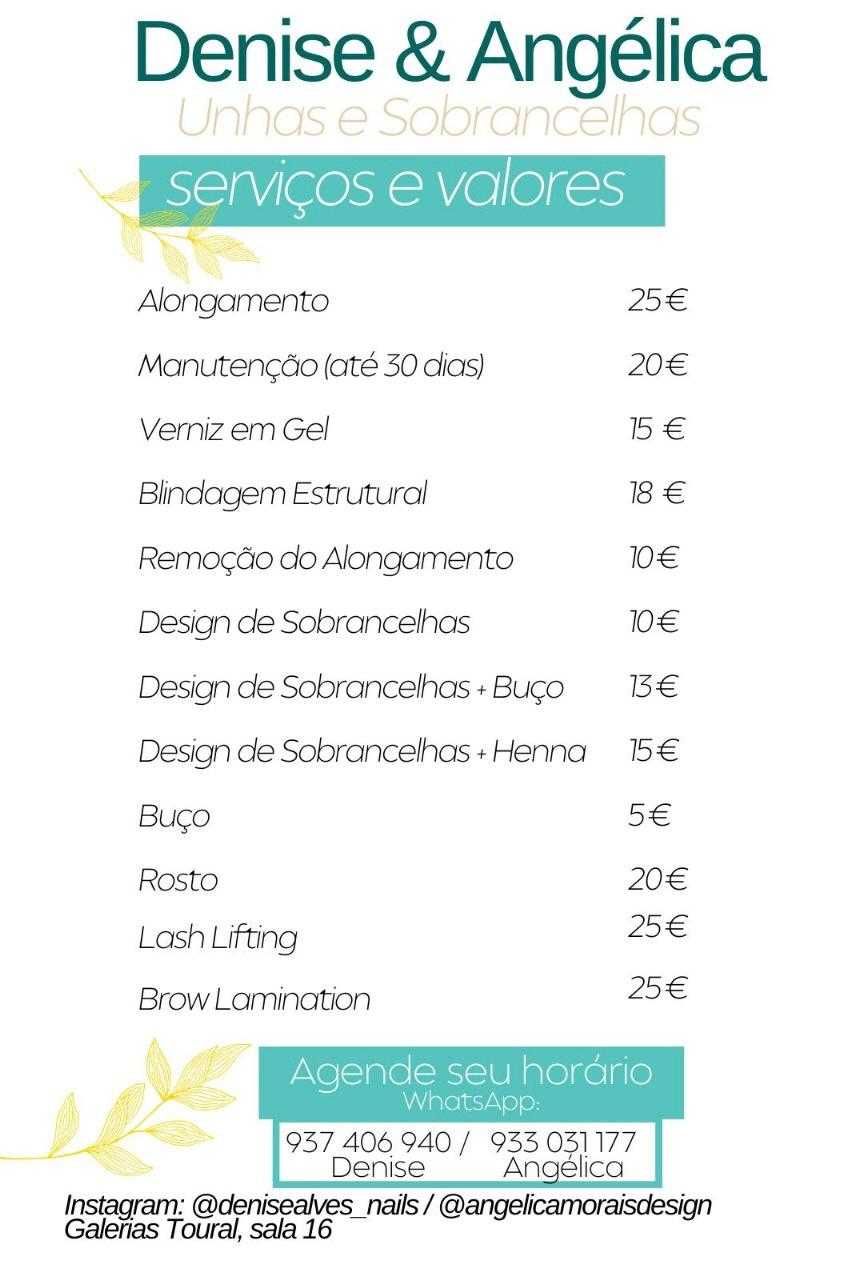 Design sobrancelha 10€ ou  Verniz Gel 10€
