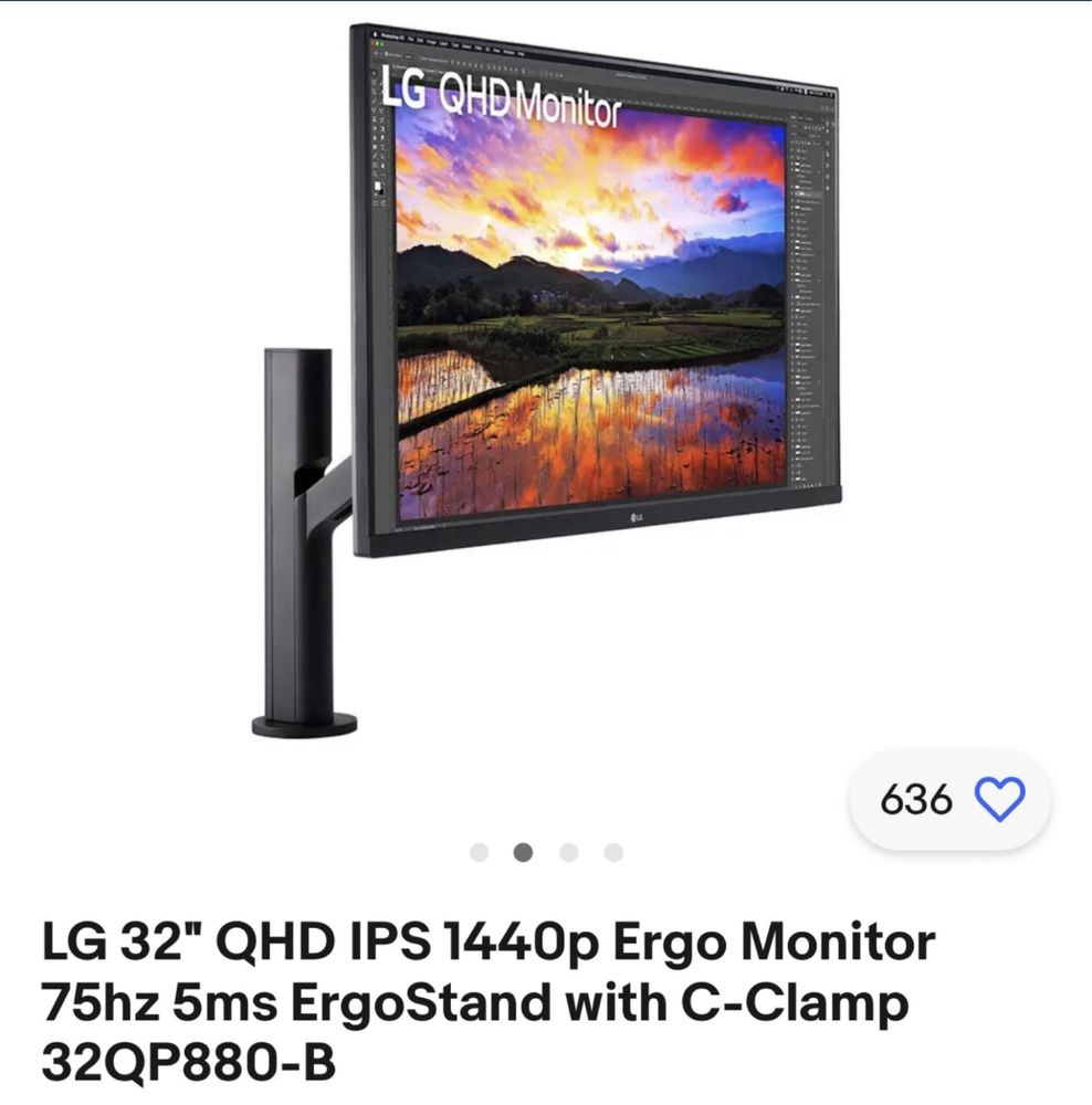 LG 32" QHD Ergo Monitor 75hz 5ms ErgoStand with C-Clamp