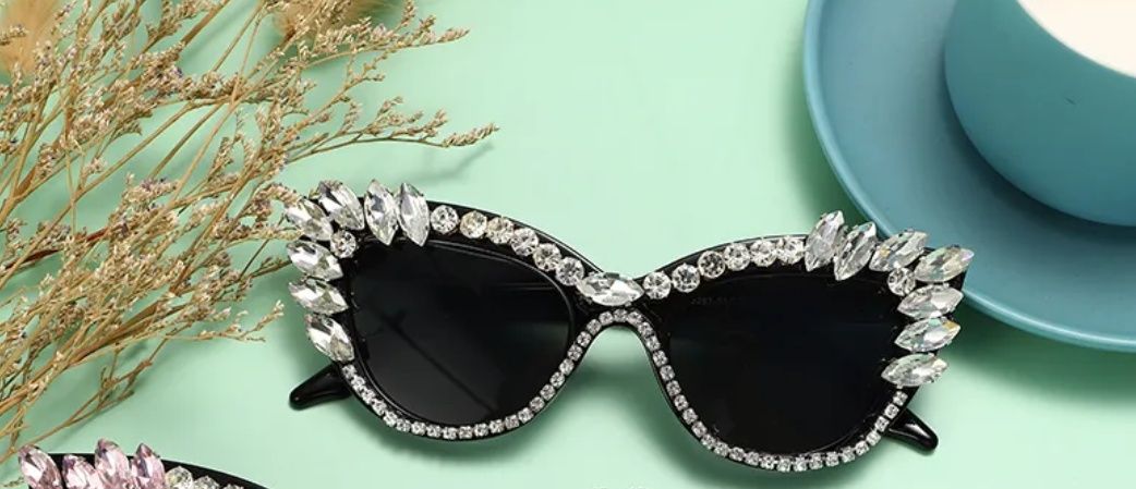 Nowe cudowne okulary przeciwsłoneczne damskie kocie oko z diamencikami