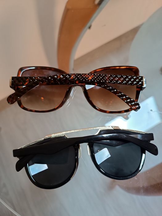 2 pary okularów przeciwsłonecznych damskie zestaw czarne brązowe l