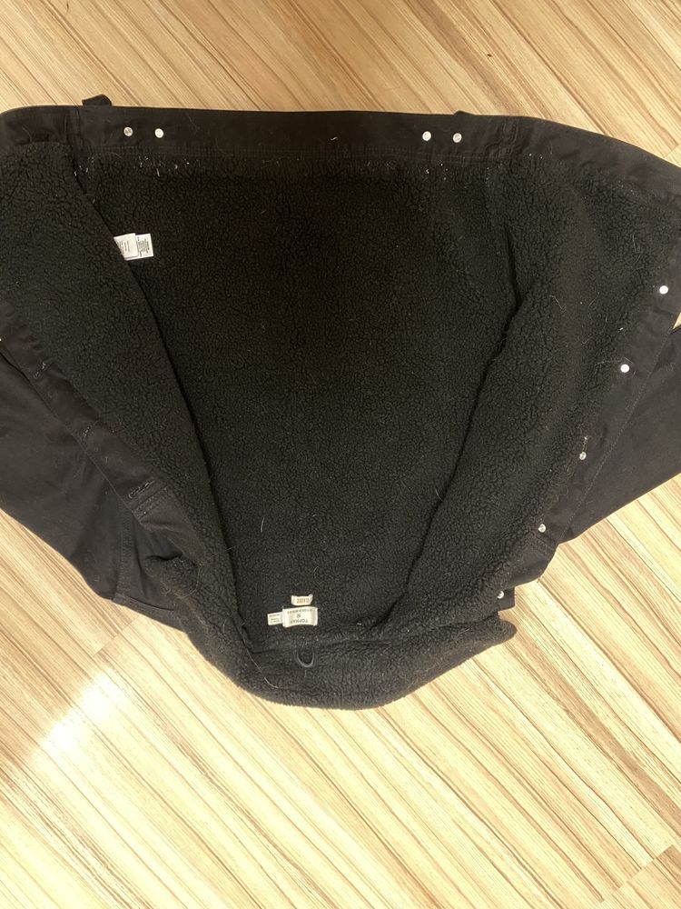 Чорна джинсова куртка з штучним хутром (шерпа) TOPMAN