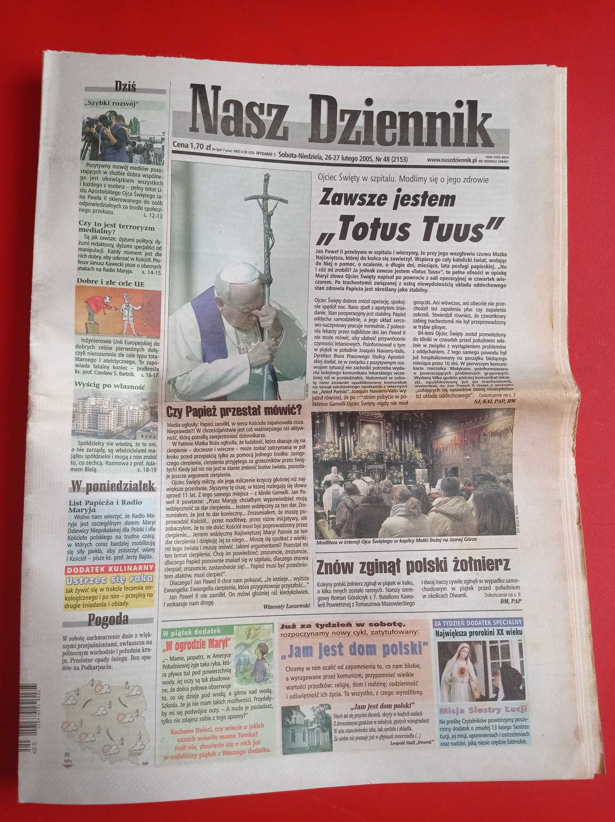 Nasz Dziennik, nr 48/2005, 27 lutego 2005, Jan Paweł w szpitalu