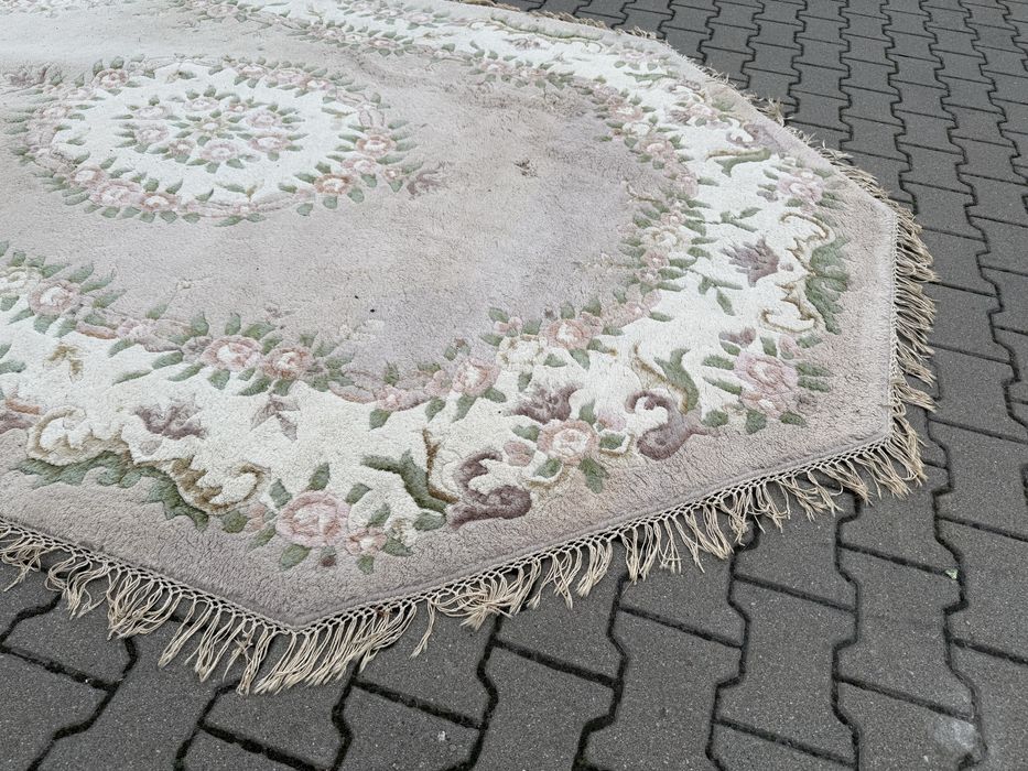 Dywan wełniany ośmiokątny 300×200 cm – pastelowy, kwiatowy,