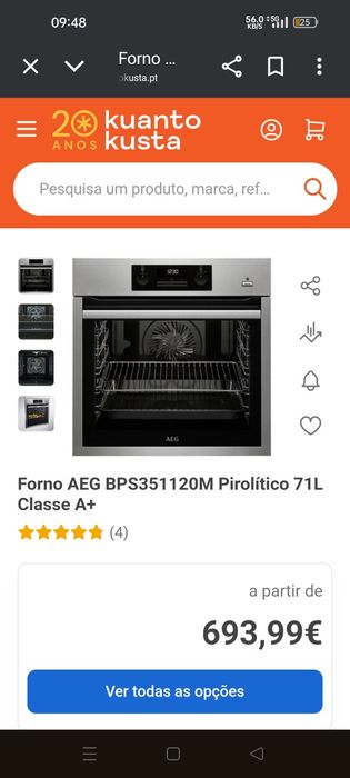 Forno encastrar AEG/Eletrolux em inox multifunções pirolítico classe A