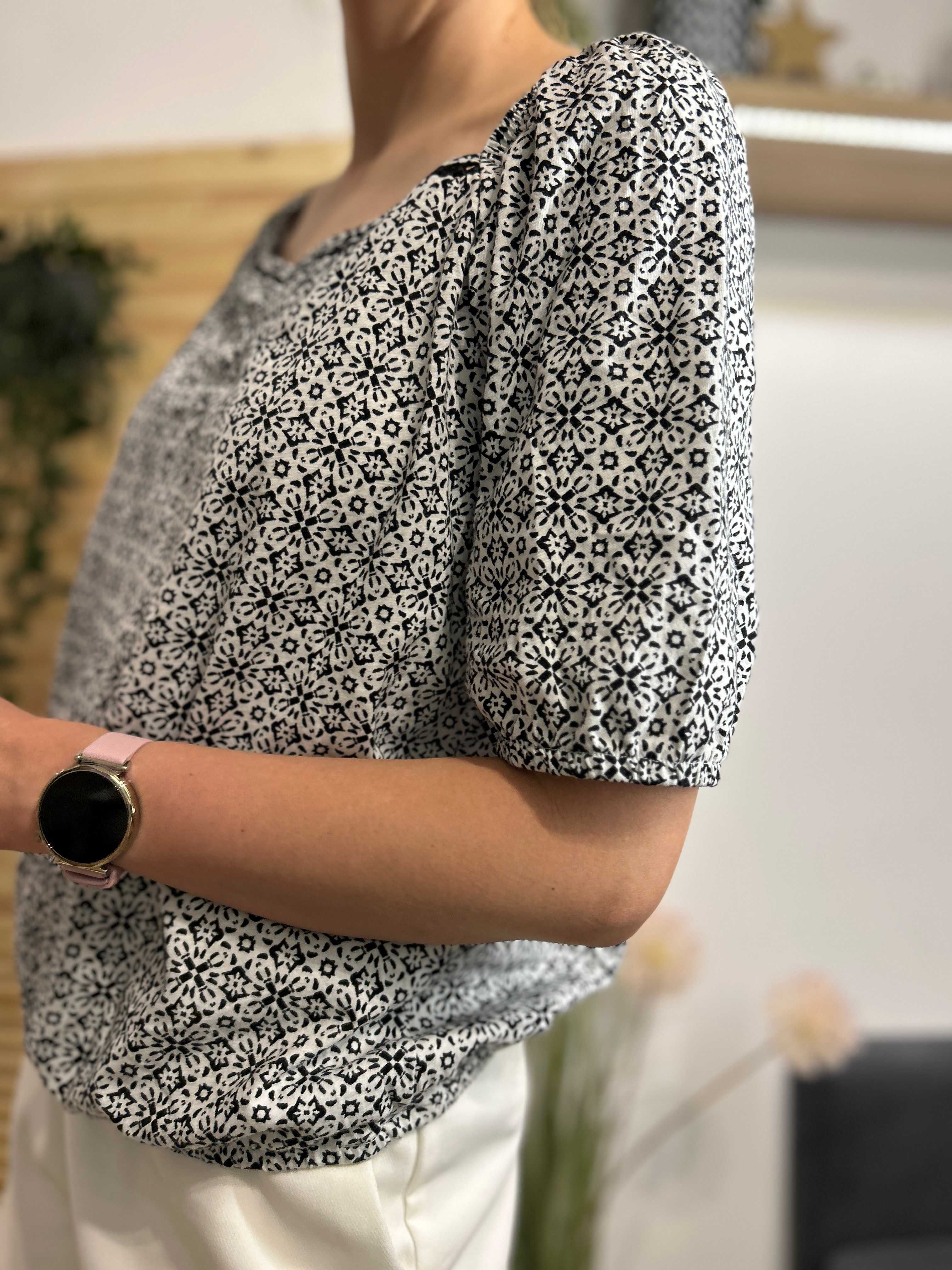 Czarno-biała wzorzysta bluzka letnia – Marks & Spencer, rozmiar 40/42