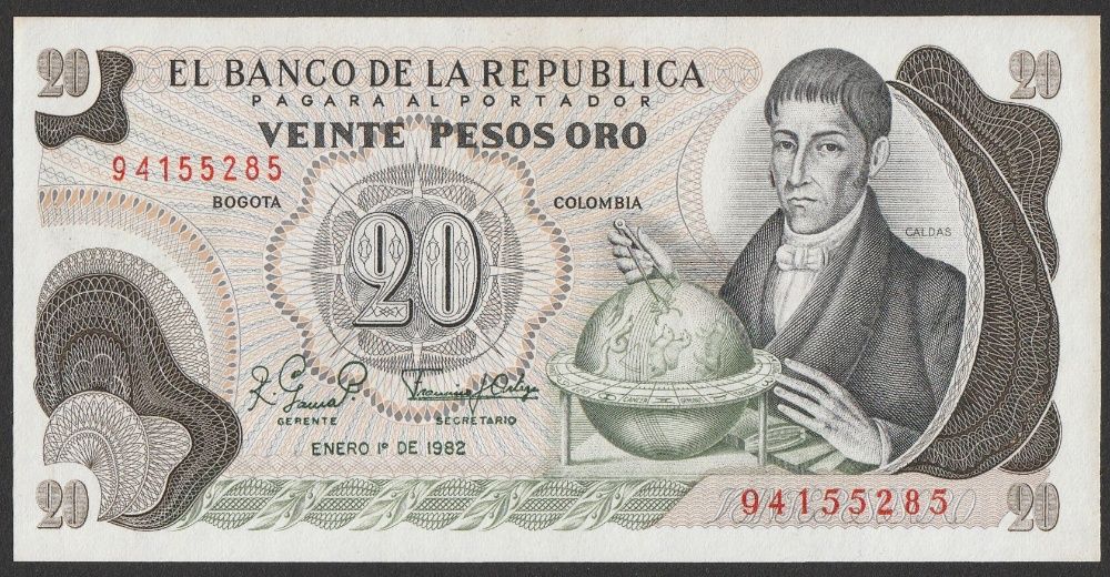 Kolumbia 20 pesos 1982 - Caldas - stan bankowy UNC