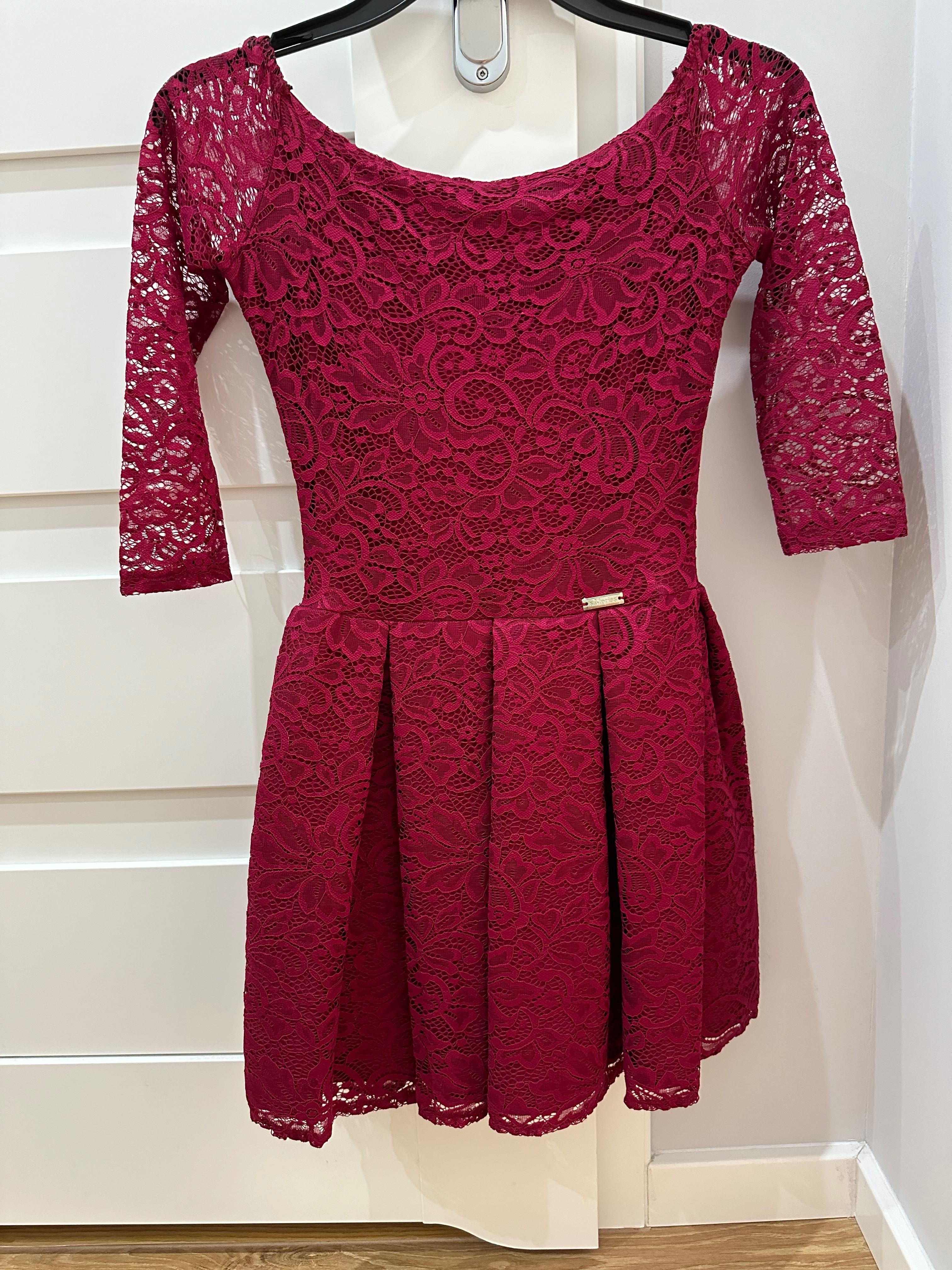 Sukienka bordowa czerwona koronkowa rozmiar 34 XS