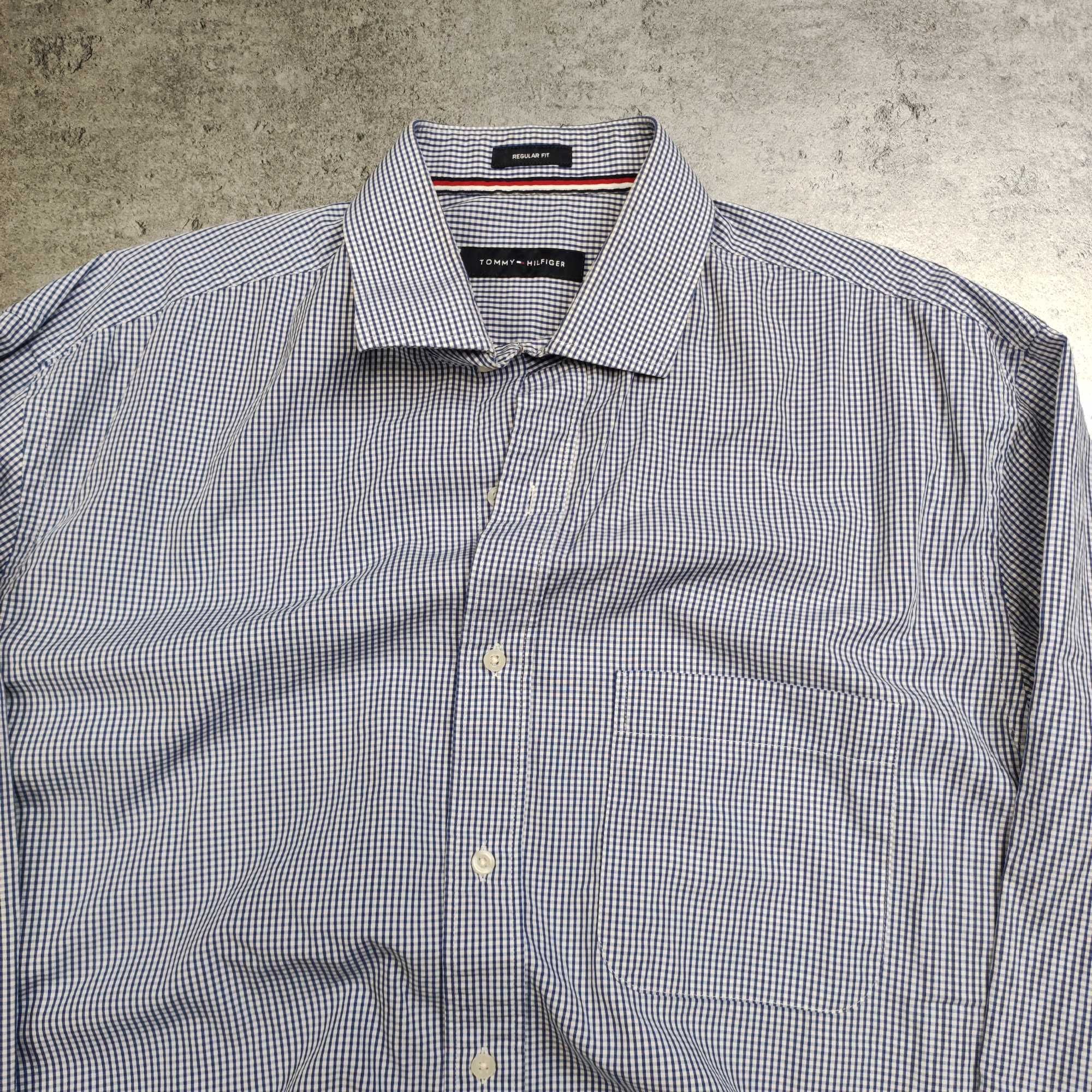 MĘSKA Elegancka Koszula Drobna Kratka Tommy Hilfiger Garnitur Pocket