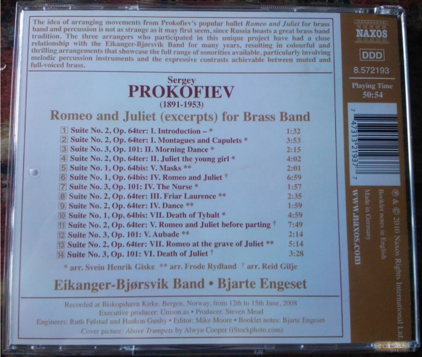 Prokofiev - Romeo and Juliet for Brass Band - Naxos - CD - Como Novo!