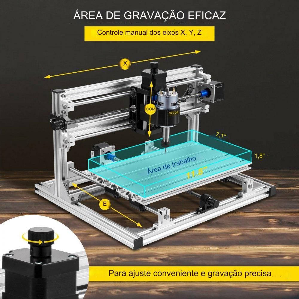 Kit de Roteador CNC de 3 Eixos 3018 com Laser 5500mW