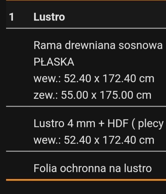 Piekne duze lustro 55x175 czarne stan idealny