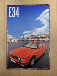 BMW E34 plakat metalowy, dekoracja ścienna, obraz, garaż