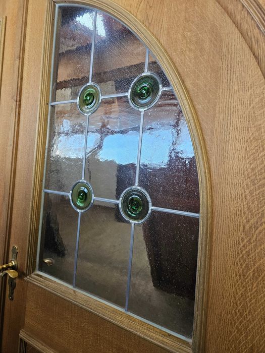 DRZWI Wewnętrzne Łukowe Dębowe Drewniane Dwuskrzydłowe 199x222 Witraż