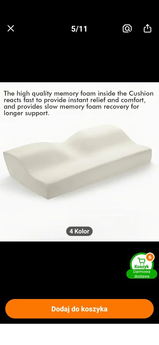Nowa Poduszka ergonomiczna memory foam konturowa 4d ortopedyczna