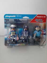 Playmobil zestaw trzech figurek policjantów plus akcesoria