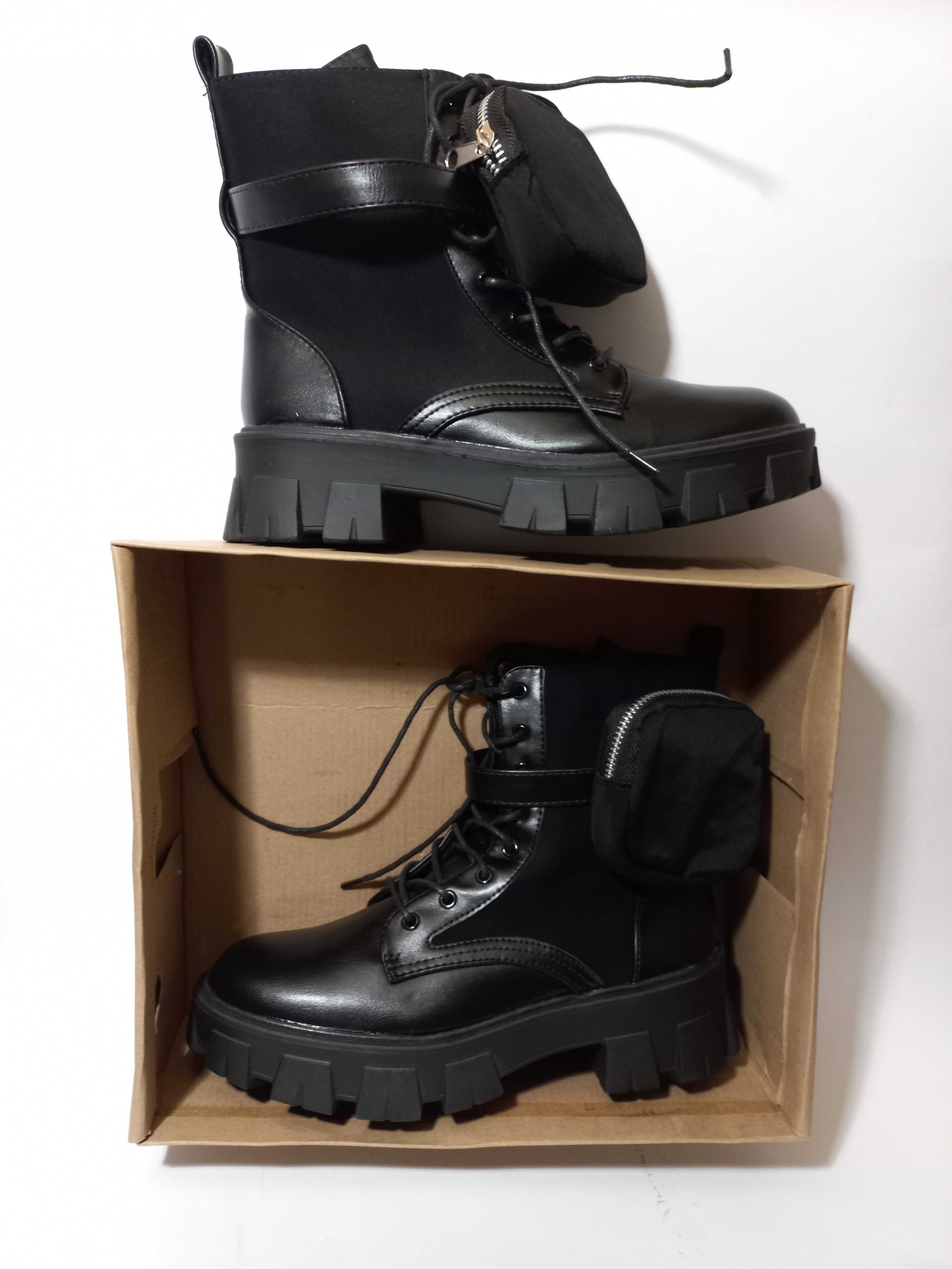 buty wysokie czarne techwear goth gothic militarne gruba podeszwa 38