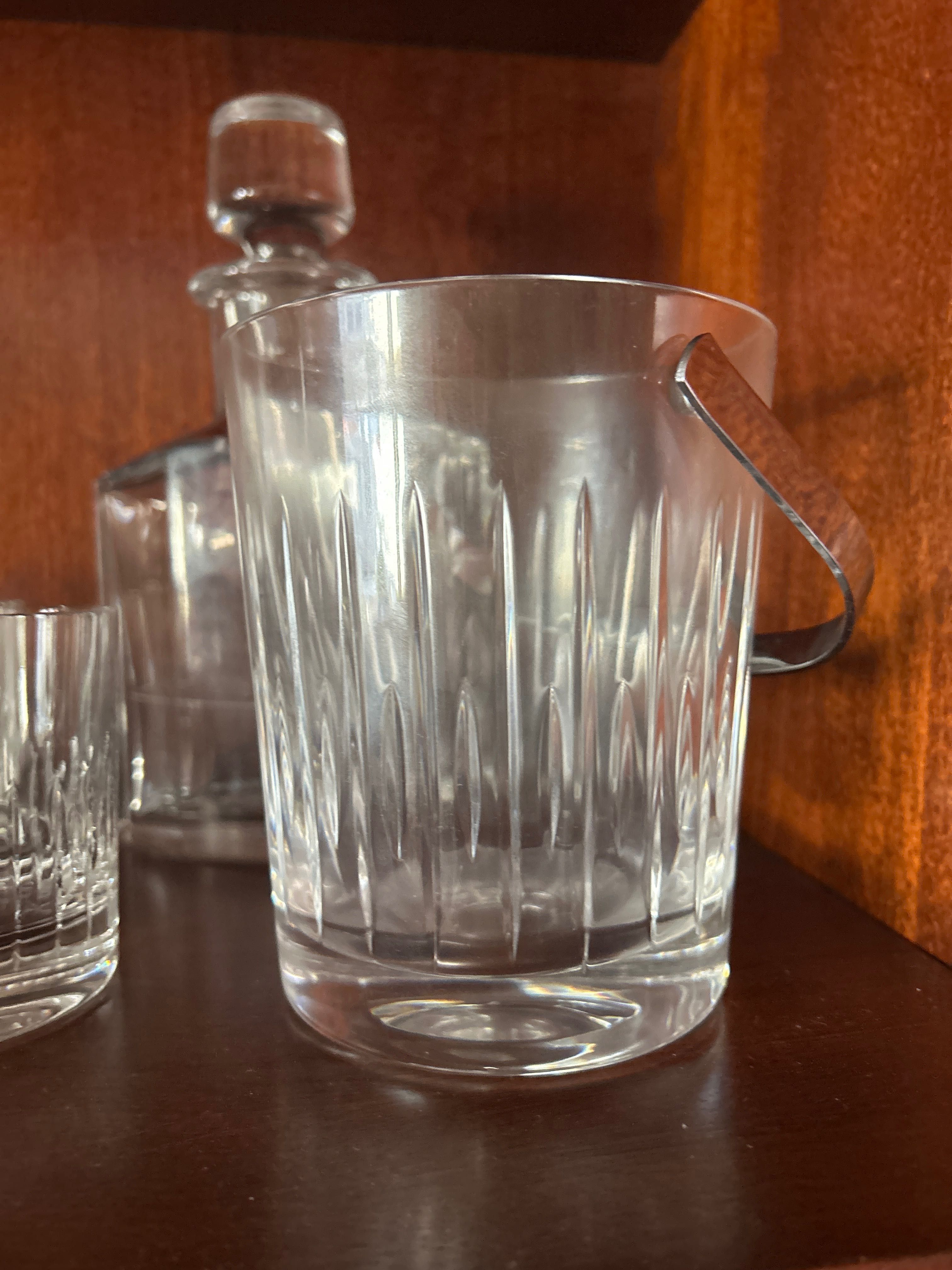Conjunto de 6 copos whisky + garrafa + balde de gelo cristal Atlantis
