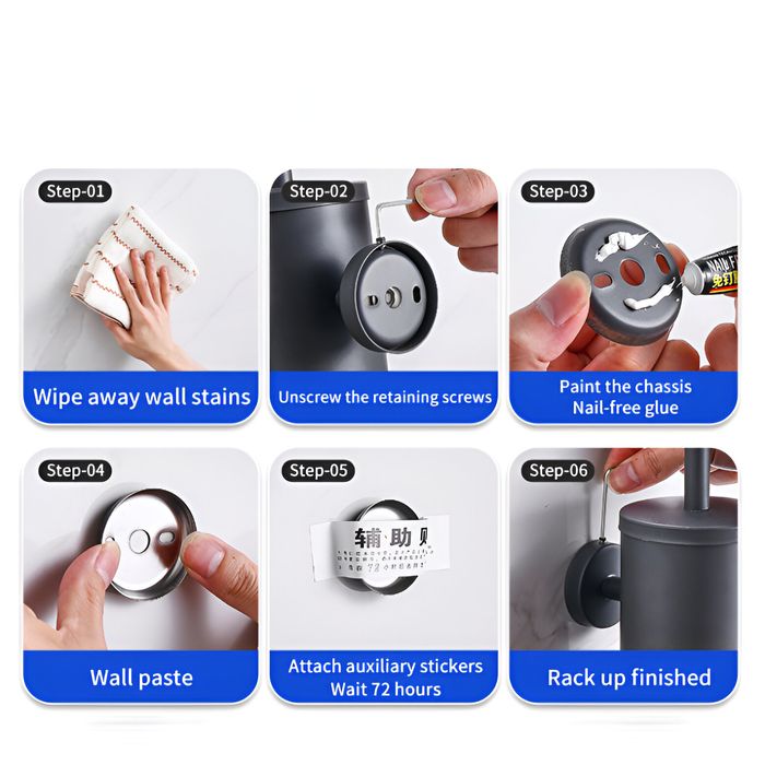 Szczotka WC do łazienki toalety uchwyt bez wiercenia chrom srebrna